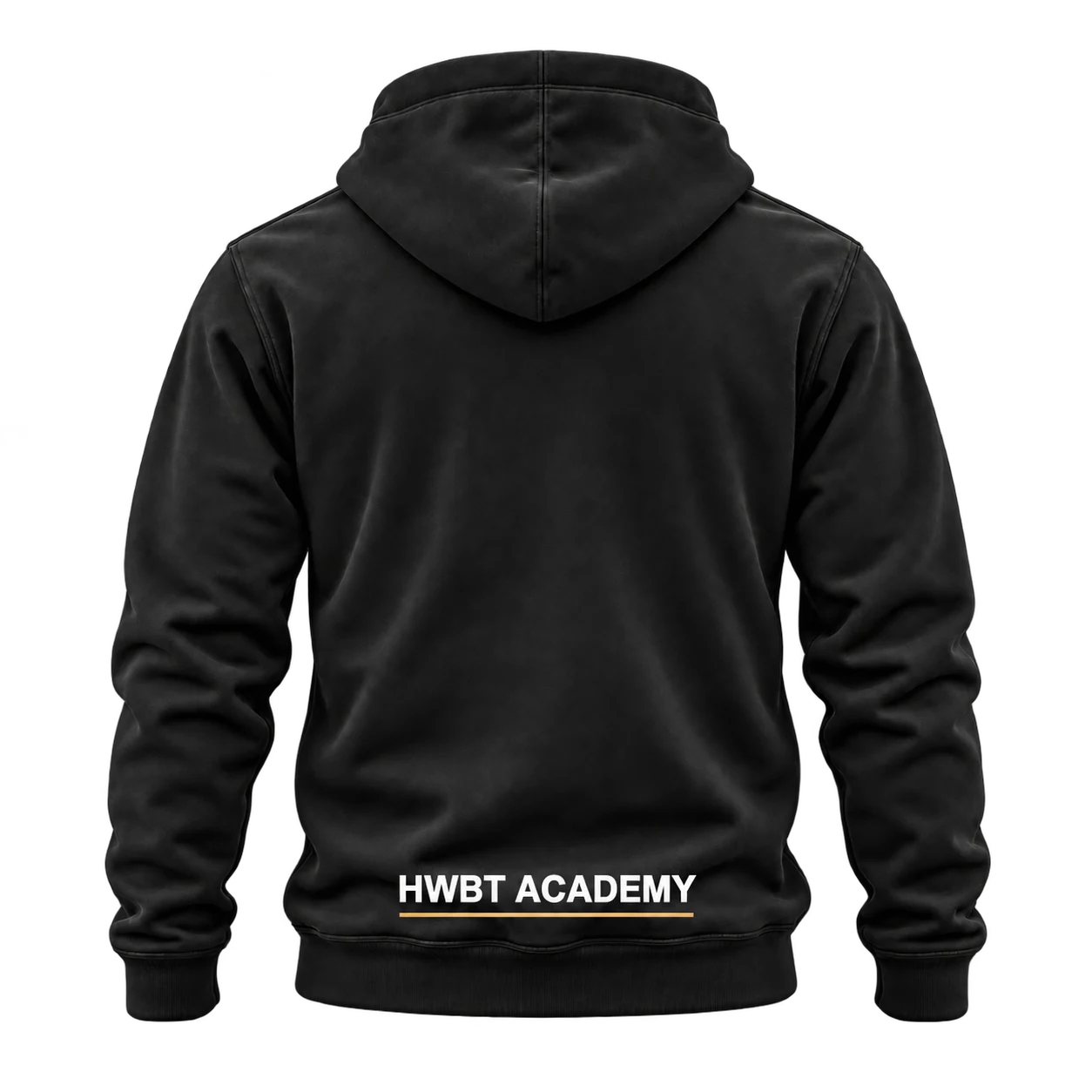 Dos du hoodie avec le logo horizontal HWBT Academy