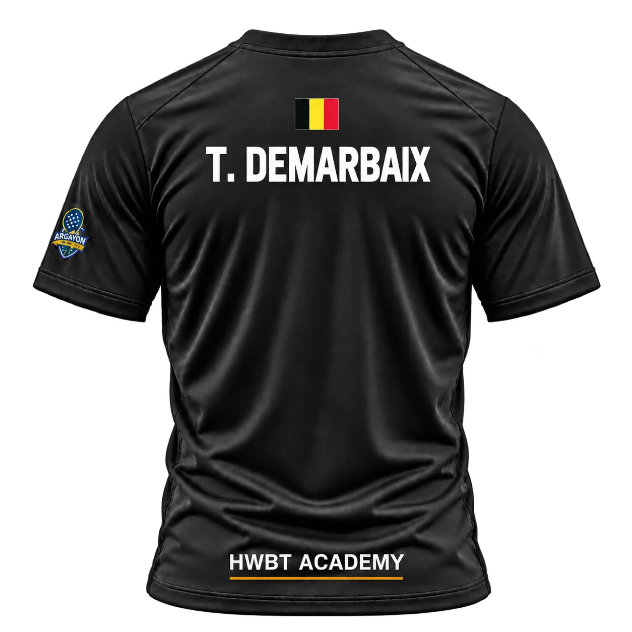 Dos du T-shirt de compétition avec le logo horizontal HWBT Academy